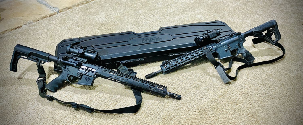 A matched pair of AR builds with case