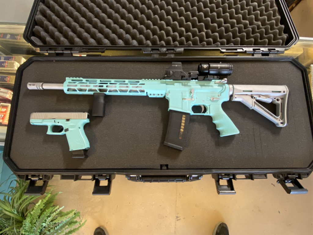 Matching robin's-egg blue AR and pistol set