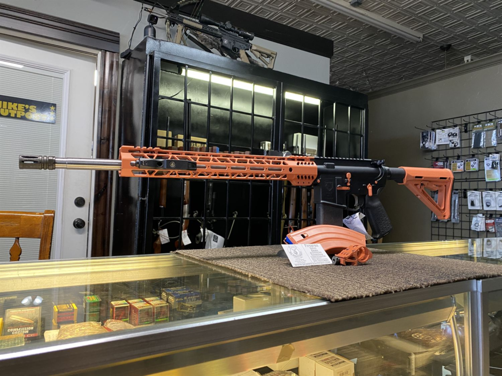 Orange and black AR build in the shop