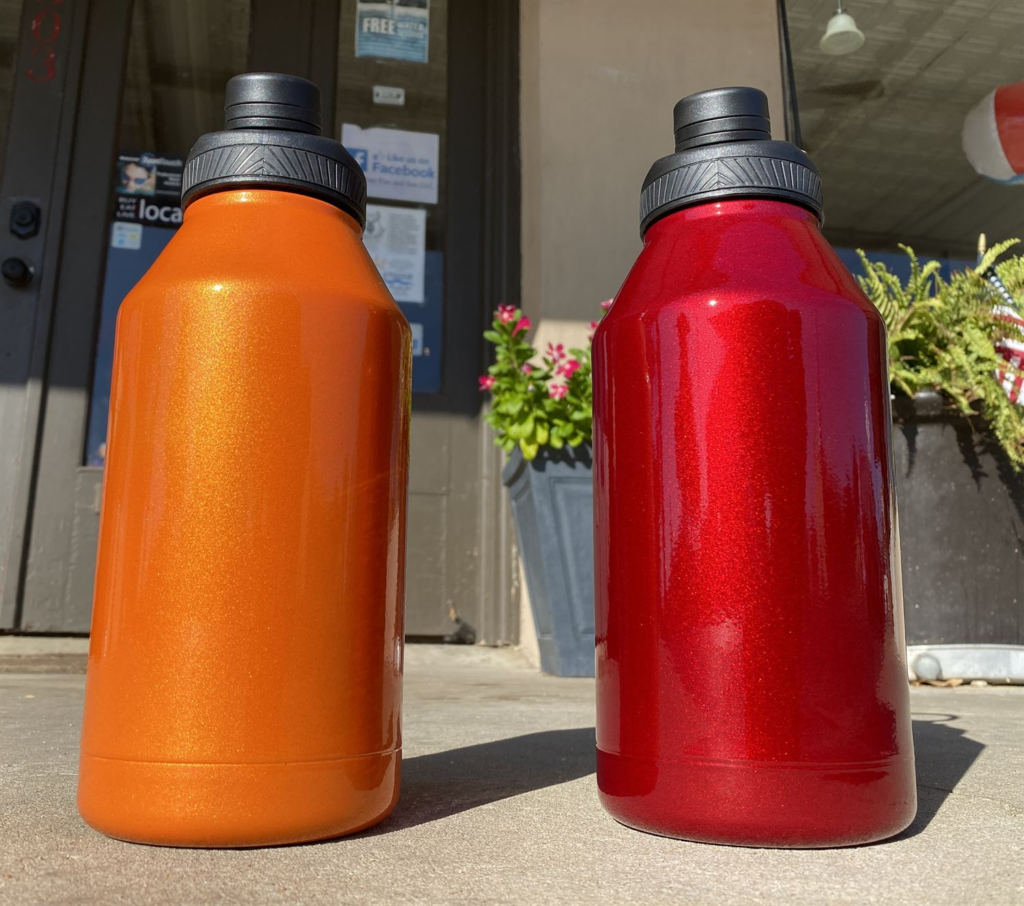Custom-coated drinkware in orange and red