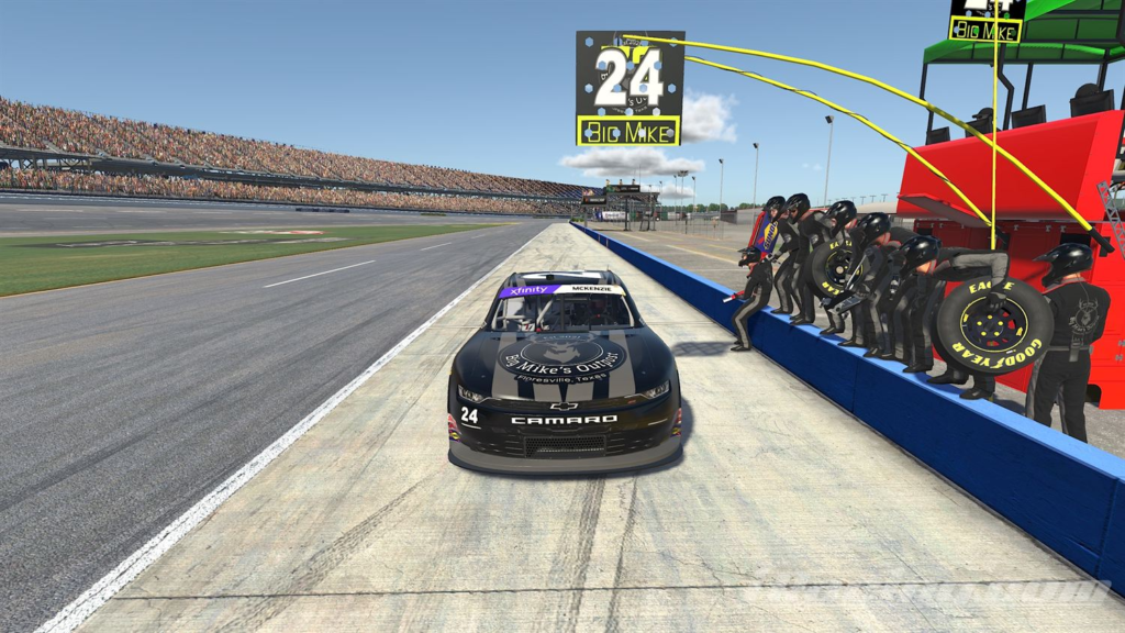 The Big Mike's Outpost #24 car on pit road in iRacing