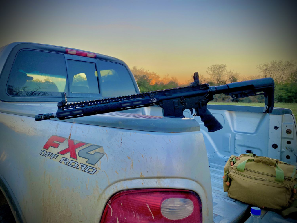 AR on the tailgate at sunset